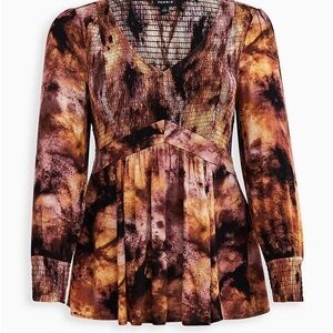 Torrid Brown and Black Tie-Dye Blouse